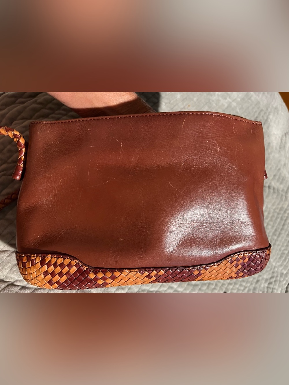 Etienne Aigner Brown Leather basket weave Shoulder Bag with Woven Tan Accent - Picture 6 of 9